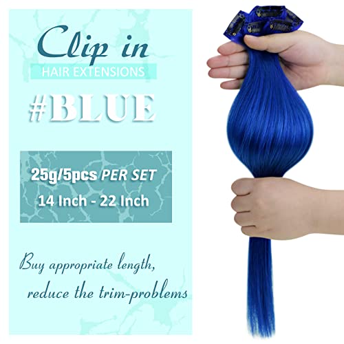 [Наскоро излиза отстъпка 18%] Цветна Шнола за коса Разширения са Истински Човешки Коси Синьо 14 инча 25 г, 5 парчета и Шнола за Коса Разширения