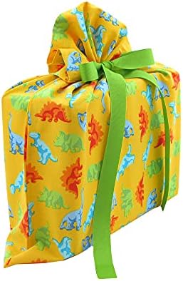 Подаръчен пакет от многократна употреба от тъкан VZWraps Dinosaurs за рожден Ден, детски душ или друг повод (жълто, средно, 17 инча ширина и 18 инча височина)
