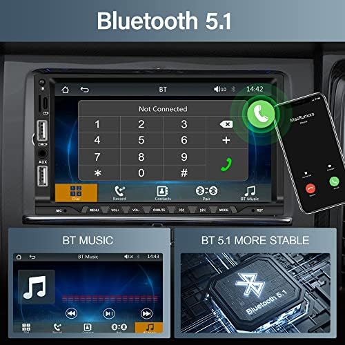 Автомобилна стерео система на двоен Din с камера архивиране, Безжична Carplay Android Auto, Автомагнитола със 7-Инчов сензорен екран, Bluetooth,