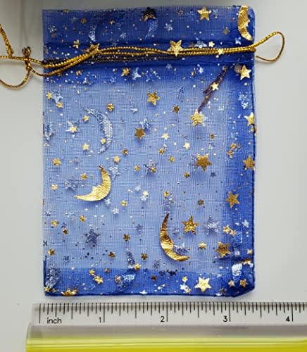 Amy's Bubbling Boutique, Inc. Торбички от органза със синьо злато, блясък на луната, малка звездичка, завязками дантела прозорци, опаковка