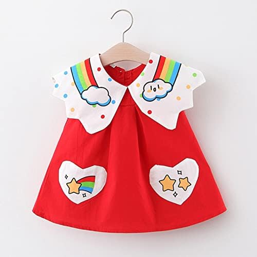 Рокля KAGAYD за момичета, Сарафан без ръкави за малки момичета, Принцеса Рокля с флорални принтом, Празнична рокля за момичета (Червено, 6-12 месеца)