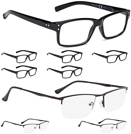 LUR 6 опаковки класически очила за четене + 3 опаковки на метални очила за четене в полукръгла рамка (общо 9 двойки ридеров + 3,00)