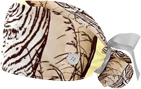 Работна Шапка с Кръгла Икона във формата на Тигър в Джунглата, Защитни Шапки с Принтом за Коса, Дишаща, Впитывающая Пот, Шапка-Опашка с Бутони, Един Размер Подходящ з