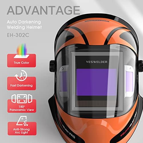YESWELDER Панорамна Заваряване шлем с автоматично затъмняване на 180 градуса с изглед отстрани, Истинския Цвят, Максимална оптическость