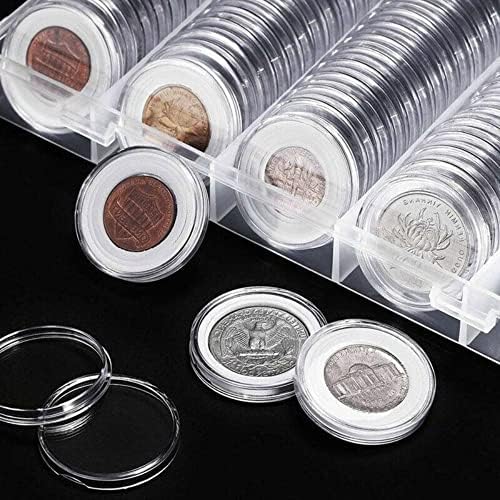 100ШТ 30 мм калъфи за монети, държач за капсулите, кръгла прозрачна пластмасова кутия за съхранение на принадлежности за събиране на монети