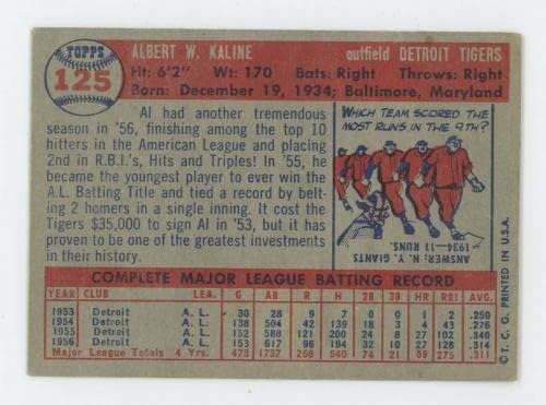 Бейзболна картичка 1957 Topps #125 Al Kaline Детройт Тайгърс Бившият бейзболни картички с надпис Slabbed