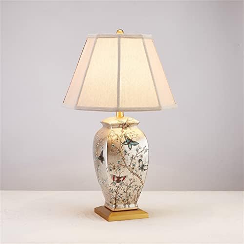 ПОРЪЧАЙТЕ Модерните Изрисувани Керамични настолни лампи с пеперуда, Селски Сензорен прекъсвач, Тъканно Led медна лампа E27 (Цвят: A, размер: 65x39 см)