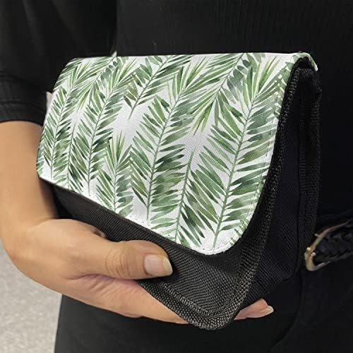 Foldout молив случай от Палмово дърво, Акварелни Тропически Листа, Тъканно Чанта за Моливи с Двоен цип, 8,5 x 5,5, Зелен