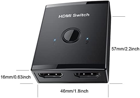 Сплитер AreMe HDMI Switch 4K @ 60Hz, Двупосочен превключвател HDMI 2 в 1 изход, сплитер HDMI 1 2 изхода, който е съвместим за PS3/4/5 Xbox Fire Stick Roku Blu-Ray Player (само 1 дисплей едновременно)