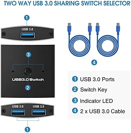 Двупосочен превключвател за общ достъп avedio links USB3.0, адаптер за избор на USB ключ с възможност за смяна на един бутон, USB-превключвател