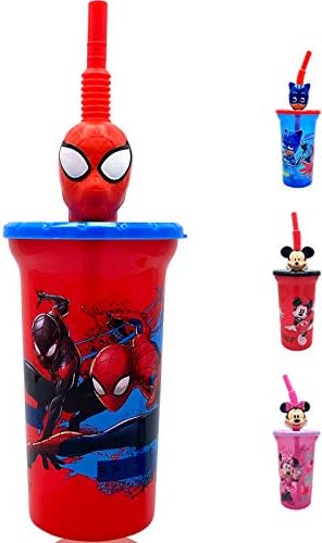 GRANSHOP - Zak Designs Чаша за вода с супер Герой на Marvel спайдърмен и сламена прибори и съдове във формата на главата 3D герой - Безопасни
