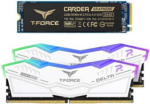 TEAMGROUP T-Force Delta RGB DDR5 32 GB Комплект (2x16 GB) 6200 Mhz Настолна памет (бяла) FF4D532G6200HC38ADC01 Комплект с CARDEA Z440 1 TB