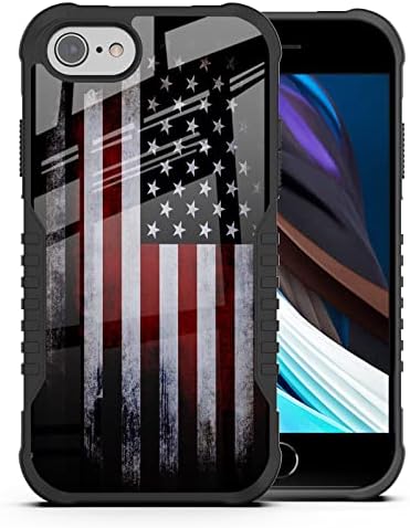 Калъф за iPhone SE 2020 г. за мъже и момчета, Черен американски Флаг, Ретро Дизайн Стария хартата на САЩ, устойчив на удари, който предпазва от Надраскване, Мек Силикон Брон