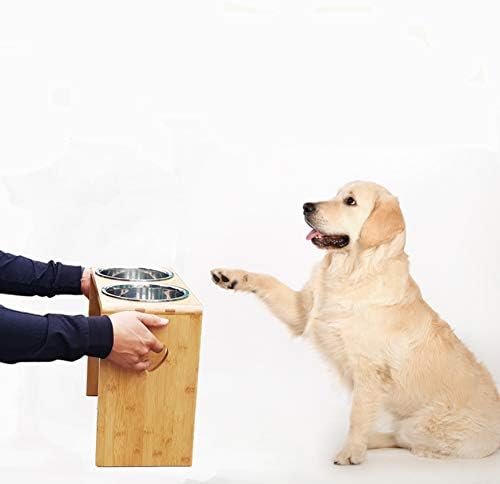 Купички за кучета МММ YUMMY Raised - да Повдигнат а за средни и големи кучета - Произведени от екологично чист бамбук с 2 подвижни мисками за хранене от неръждаема стомана