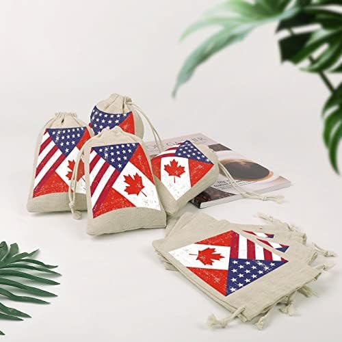 Завязки с флага на Америка и Канада в ретро стил, чанта за съхранение, подаръчни опаковки за бонбони, за многократна употреба сгъваем и компактен многофункционален