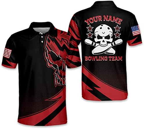 Персонални Риза за Боулинг LEEVUS за мъже, Мъжки Риза за Боулинг с Черепа с Къс Ръкав, Тениски Отбор на САЩ по Боулинг за мъже