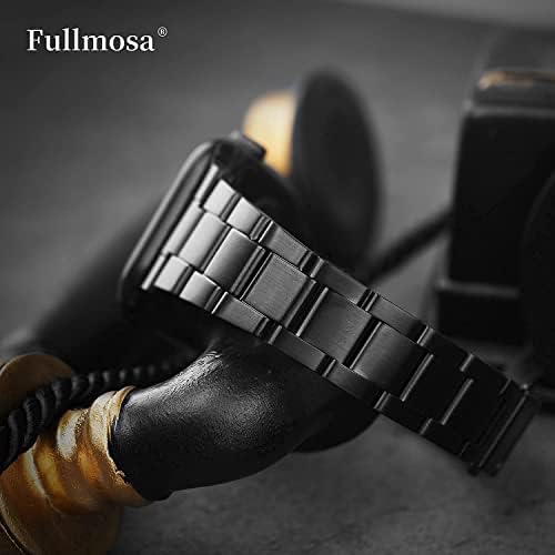 Съвместим с Fullmosa Кожена каишка за Apple Watch 42 мм 44 мм 45 мм, Черен и Съвместима Обновена Версия на Каишка за Apple