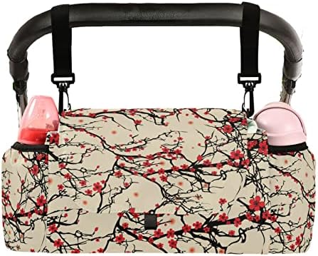 Sinestour Японски Органайзер за колички Cherry Blossom с Подстаканником Универсална Чанта-Органайзер за Колички Аксесоари Сваляща се
