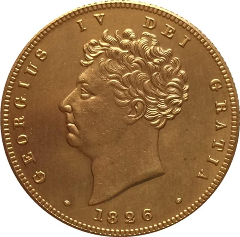 1825, 1826 Британски 2 Паунда Георг IV Позлатена Медна Монета Стара Сребърна Доларова Монета
