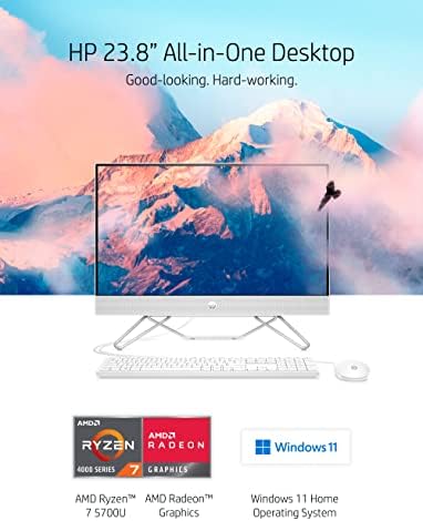 Настолен компютър HP 24 All-in-One, AMD Ryzen 7 5700U, 16 GB, твърд диск SSD с капацитет 256 GB, твърд диск с капацитет 1 TB и монитор FHD с резолюция от 24 ма/ч - на Монитора на компютъра с 23,8-ин?