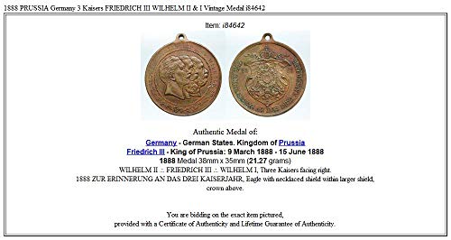 1888 DE 1888 ПРУСИЯ Германия 3 кайзер ФРИДРИХ ВИЛХЕЛМ III Добра монета