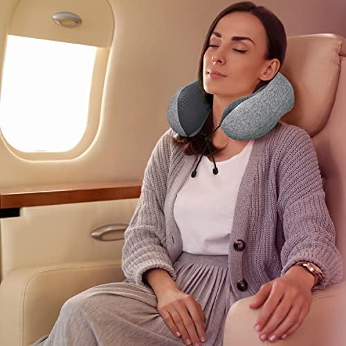 Възглавница за пътуване Subrenna Грей от пяна с памет ефект, Самолетная възглавница с маска за очи и берушами за сън - Поддържа врата и главата в самолет, автобус, влак и