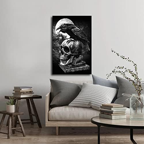 Череп Врана, готическия плакат Едгар Алън, монтиран на стената артистичен интериор, декорация за стена, Платно, декорация за
