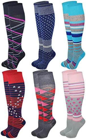 Различни на допир дамски чорапи Dr. Shams, 6 чифта в опаковка, Памучни със степен на компресия чорапогащи до коляното
