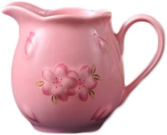 Керамични Сметана CHOOLD Elegance черешов Цвят с дръжка, Кана за сметана за кафе мляко Sakura, Малко 7,7 унция (розово / бяло)