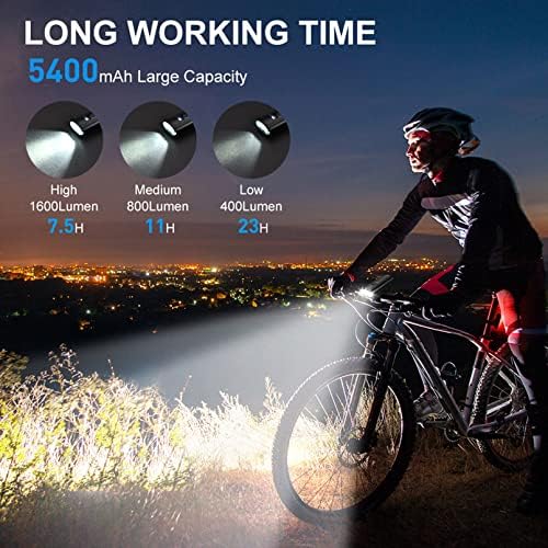 Комплект велосипедни фенери USB Акумулаторна батерия-5400 mah, Велосипедна Фар и заден фенерче с цифров дисплей, 3 супер ярки led