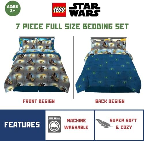 Комплект спално бельо Nina Lego Star Wars Mandalorian, Супер Меко Одеало и чаршаф с Имитация, 7 теми в реален размер (официален продукт на