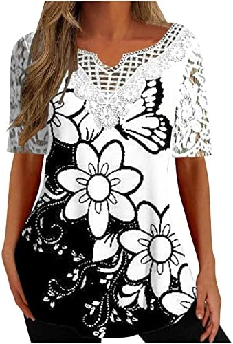 Дамски Пролетно-лятна тениска 2023, Модни и Ежедневни Блуза Големи Размери с V-образно деколте и Къс ръкав, Потници