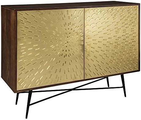 Корпоративна дизайн на мебели Ashley - Шкаф с акцент върху вратата на Majaci с 2-Сензорна капаче - Модерен - Кафяв/Златни Дръжки на