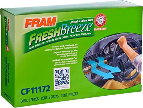 На кабинковия въздушен филтър FRAM Fresh Breeze със сода за хляб Arm & Hammer, CF11172 за някои автомобили Nissan, бял