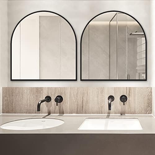 Арочное Огледало CISTEROMAN, 33,5 x 31,5, Огледало в черна Метална Рамка, Монтиране на Декоративно огледало, Огледало за коридор,
