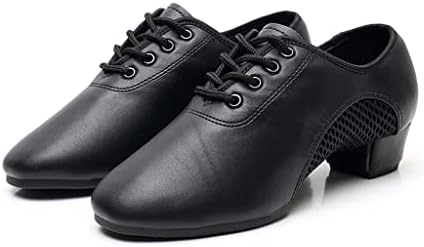 Обувки за латино танци HOUKAI, Кожени дишащи обувки за танци балната зала от въздушна мрежа, дизайнерски обувки за танго дантела, петата височина 3,5 см Цвят: D, размер: 35)