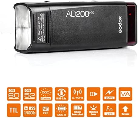 GODOX AD200 Pro AD200Pro с спусъка XProII-N за фотоапарати Nikon, TTL светкавица 200Ws, стробоскоп 2,4 G, 1/8000 HSS, 500 огнища на