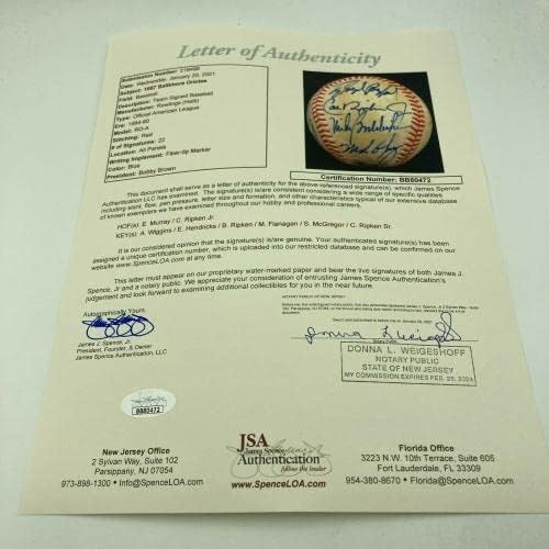 1987 Бейзбол екип на Балтимор Ориолз подписа договор с Кэлом Рипкеном - младши и Кэлом Рипкеном - старши JSA - Бейзболни топки с автографи