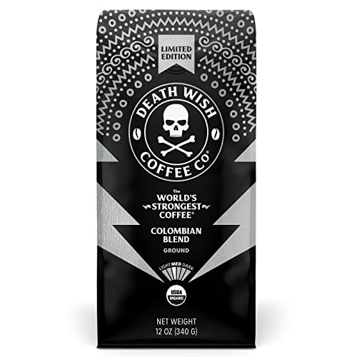 КАФЕ DEATH WISH - Колумбийската смес, Кафе средно печено кафе - Смляно кафе (12 унции)