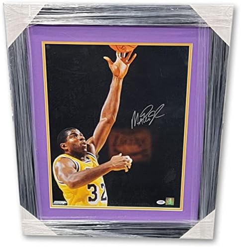 Меджик Джонсън Подписа Снимка в рамка с автограф Лос Анджелис Лейкърс PSA L90235 - Снимки на НБА с автограф