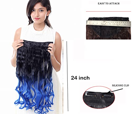 RITZPRIME най-новото модно Дамско Удължаване на коса с дължина 28 инча синьо-черна смес къдрава коса за придаване на обем на косата