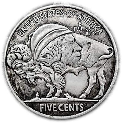 Възпоменателна Монета с Релефни 1937 Creative Buffalo US Skull Coin Micro Collection 204Coin Collection Възпоменателна Монета