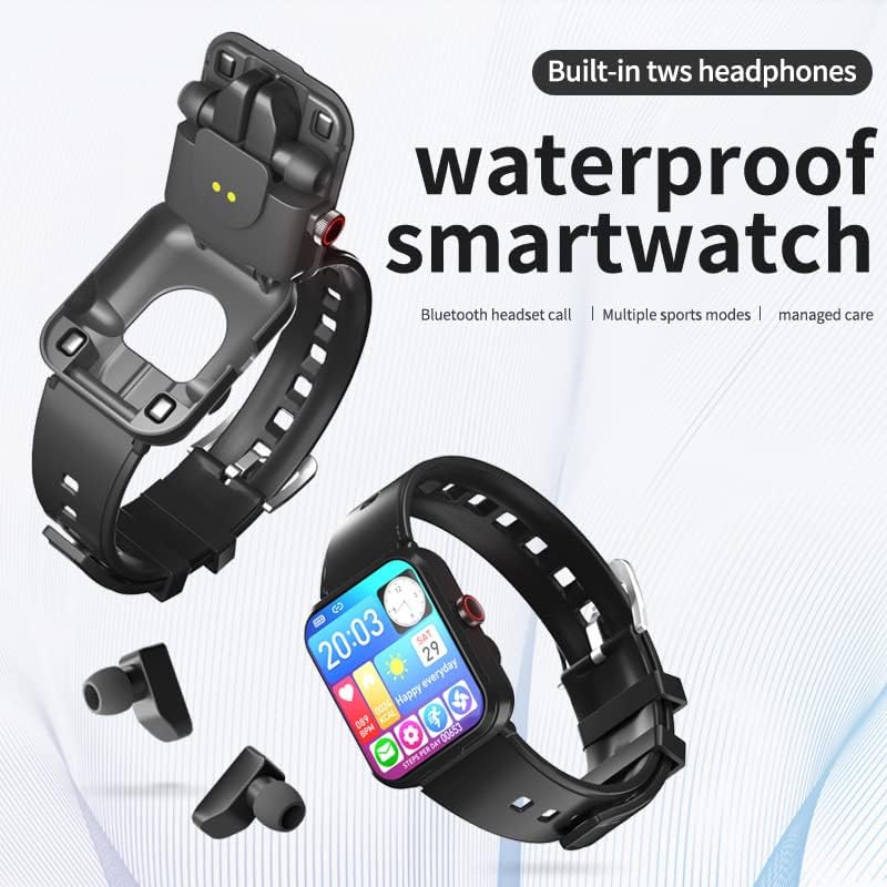 Смарт часовници със Слушалки за Жени, Мъжки Bluetooth Слушалки, Безжични Smart-часовници, Фитнес часовник MP3 (Черен)