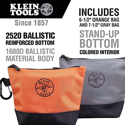 Klein Tools 5141 Холщовая чанта с цип, 12,5 x 7 см, Кафява / Черна / Сива / Червена, 4 опаковки и 55470 Чанта за инструменти, Чанти