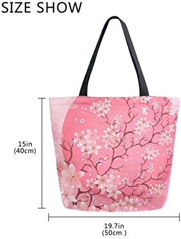 ALAZA Cherry Blossom Холщовая Чанта-Тоут С Дръжка Отгоре Портфейли Големи Чанти за Еднократна Употреба Памучни Торби през Рамо, за Жени Пътуват Работа Закупуване на храните