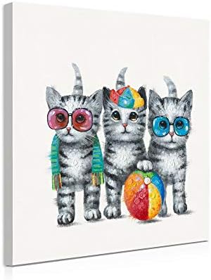 Сладък Котка Платно Монтиране на изкуството: Картини с котки в рамка, Малки Забавни Картини с Кошечками за спалнята на Момичетата, Баня, Готова да бъде обесен (12 x12x1 ?