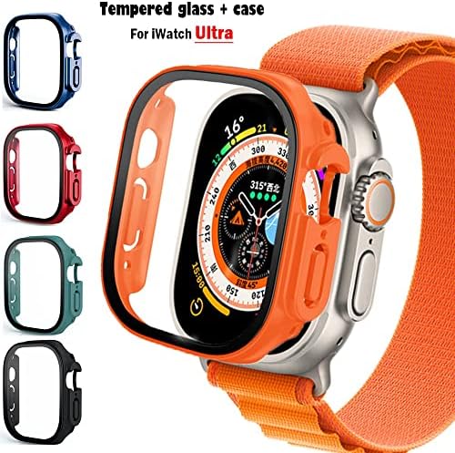 Стъкло TEXUM + калъф за Apple Watch с каишка Ultra 49 мм броня за PC smartwatch + Защитно фолио за екрана, Закалено покритие, аксесоари за ремъците iwatch Series (Цвят: Eli 19, размер: Ultra 49 мм)