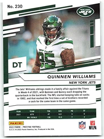 Търговската картичка на футболен клуб NFL Панини Престиж 2022 #230 Квиннен Уилямс Ню Йорк Джетс
