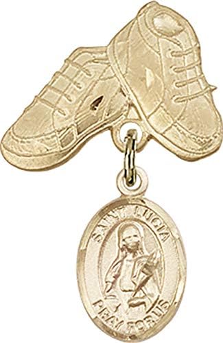 Детски икона Jewels Мания за очарованието на Света Лусия Сиракузской и игла за детски сапожек | Детски икона от 14-каратово злато с очарованието на Света Лусия Сиракузс