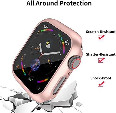[4 т.] Твърд калъф за PC PKMH с защитно фолио за екрана, съвместим с Apple Watch Серия 4/5/6/SE, 44 мм, предпазна броня, по периметъра, защита от надраскване, рамка за iWatch, аксесоари з